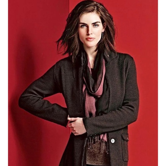 EILEEN FISHER Brown Felted Merino Wool Button Up Jacket Blazer Military Medium - Picture 1 of 14